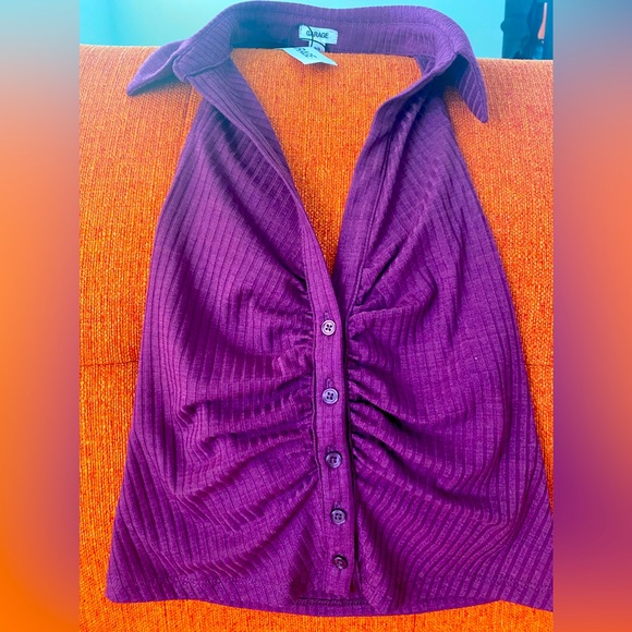 Haut Sans Manches Ruched Polo Halter - Picture 1 of 2